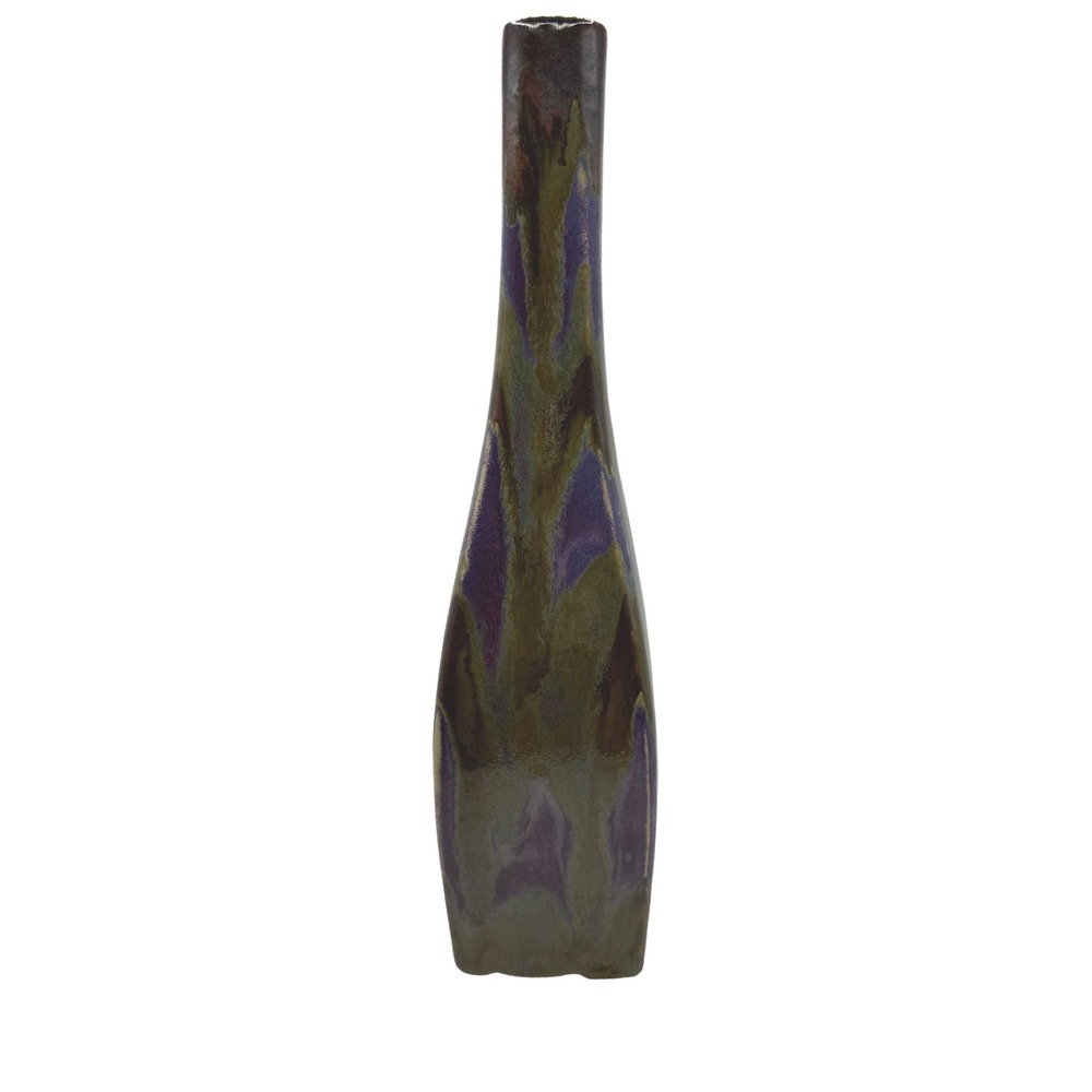 Vtg Studio Pottery Bottle Vase Drip Glaze Signed Modernist Art Pottery 13"